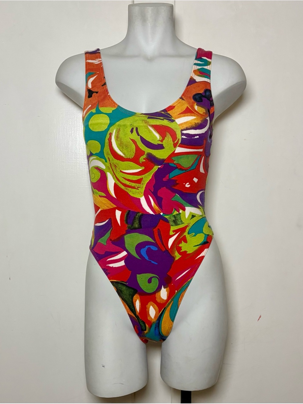 Vintage 80s Baryshnikov Bodywear Colorful Abstract Retro High Cut Leotard Bodysu